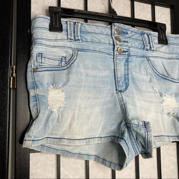 Blue Spice Distressed High Waist Button Denim Jean Shorts Blue Medium 5/6 - Picture 8 of 11
